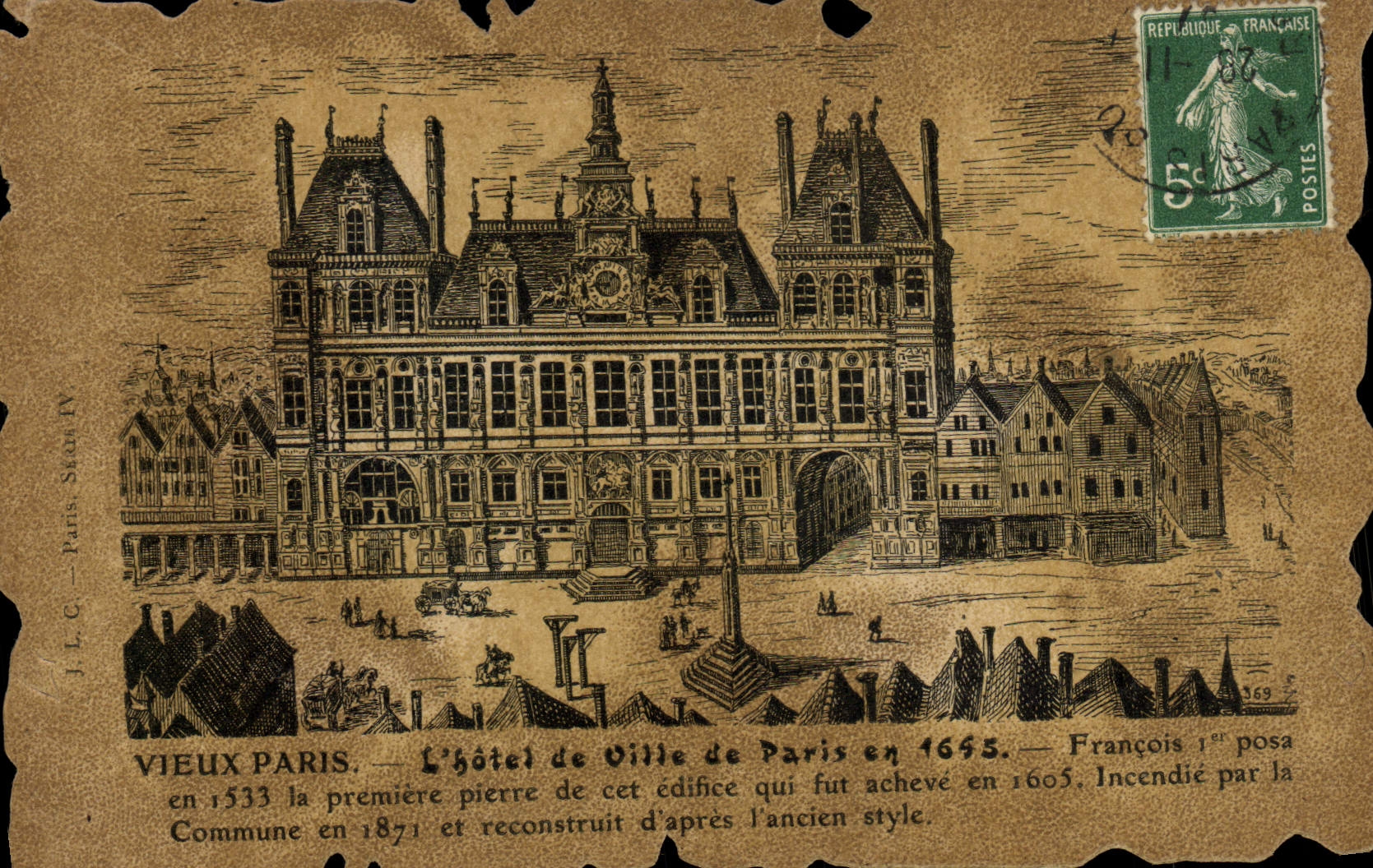 VINTAGE POSTCARD Old Paris the Town hall Of Paris in 1645