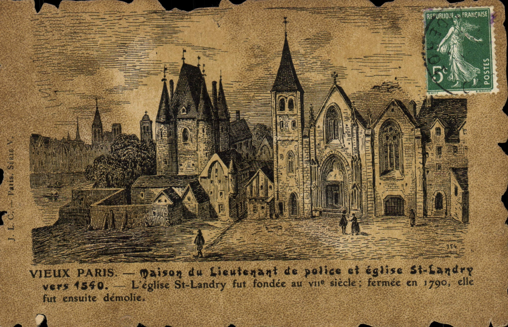 VINTAGE POSTCARD Old Paris House Of Lieutenant De Police And Church St Landry about 1540