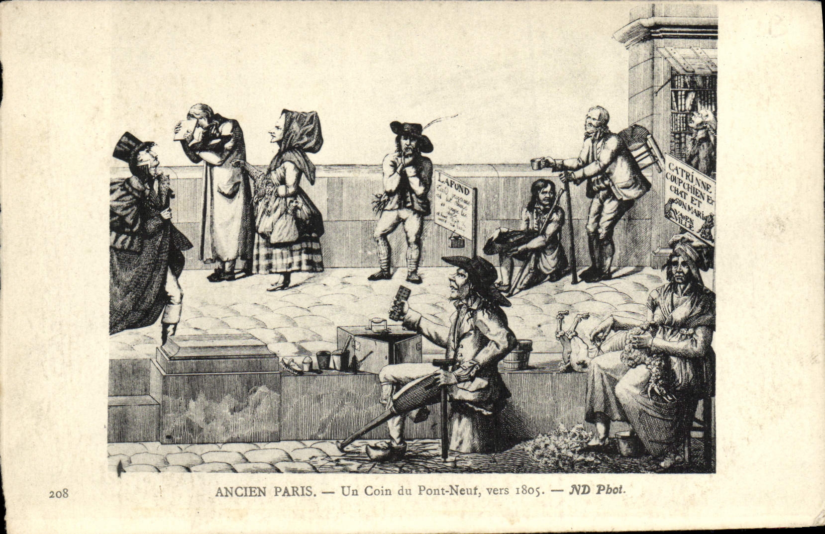 POSTAL París vieja de la VENDIMIA una esquina del nuevo puente hacia el folklore 1805