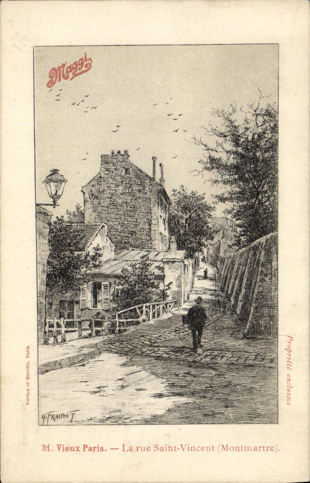 VINTAGE POSTCARD Old Paris the Street Holy Vincent Montmartre Maggi