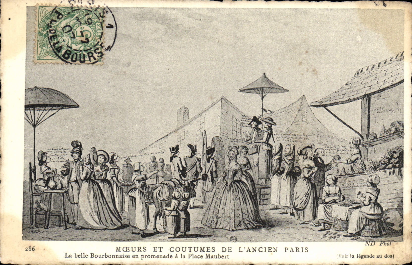 VINTAGE POSTCARD Manners And Habits Of Old Paris Beautiful Bourbonnaise In Walk In the Maubert Place