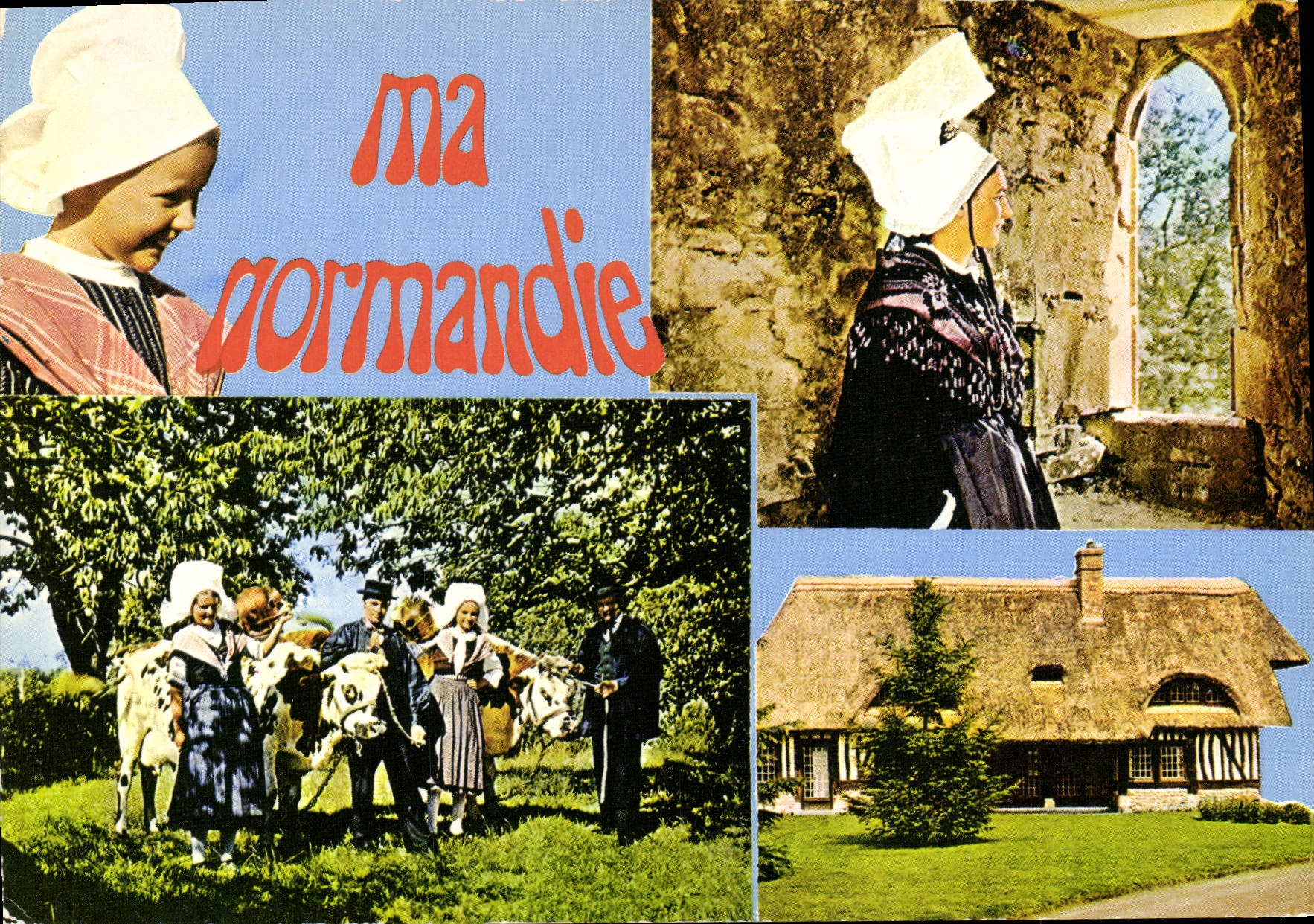 CPM Ma Normandie Folklore Vaches Enfant Coiffe