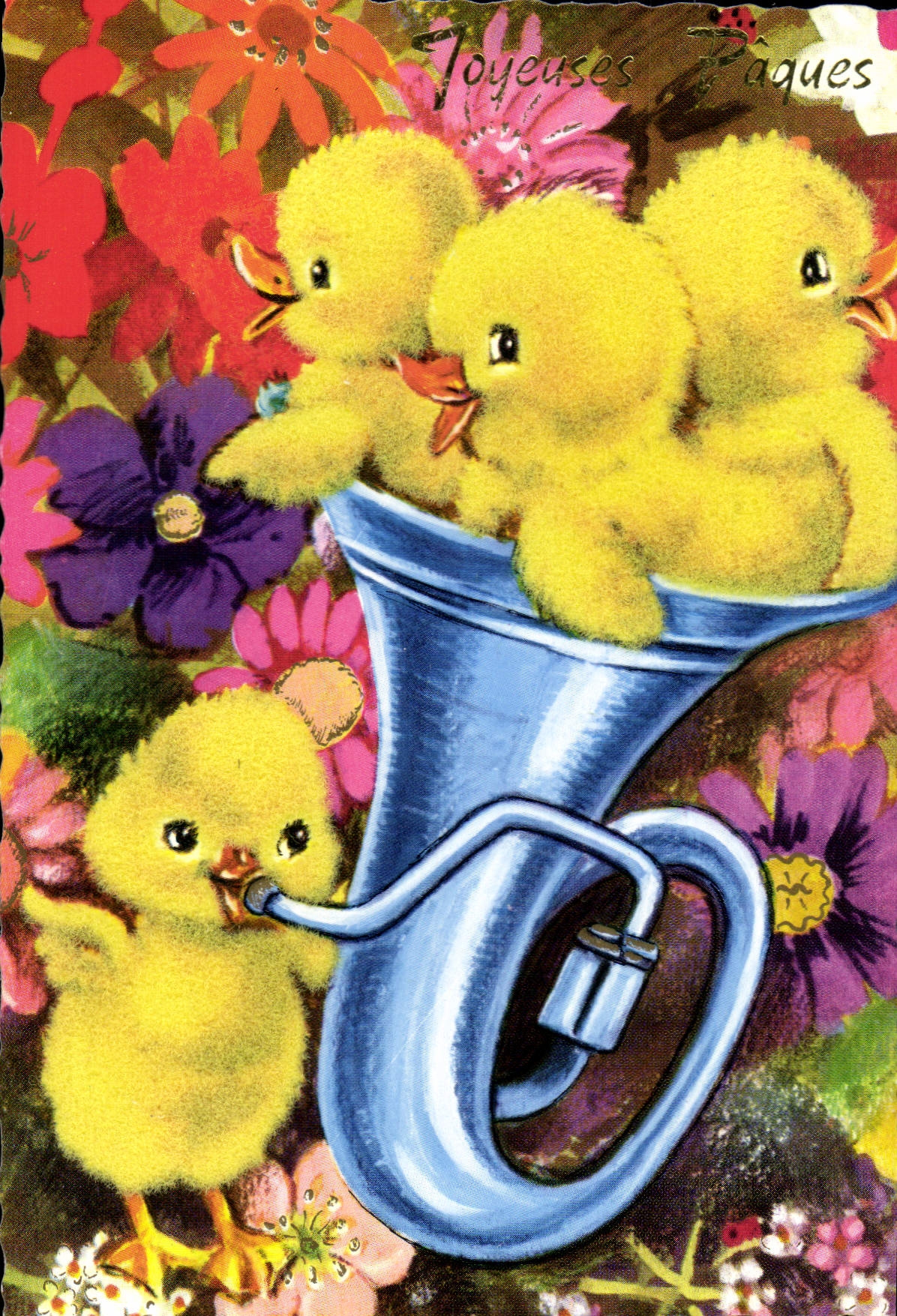 MODERN CARD Chicks Hunting horn Tuba