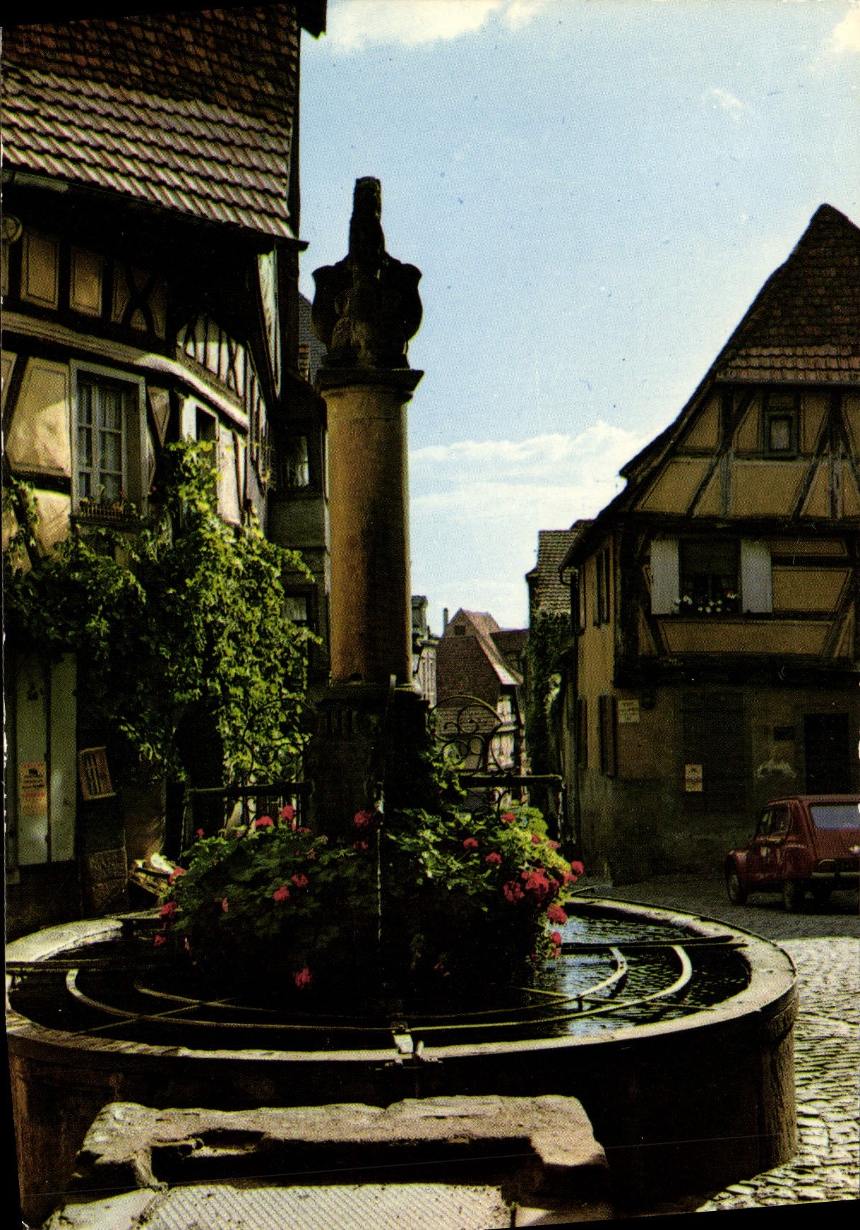 MODERN CARD Riquewihr the fountain of Sinne and old houses