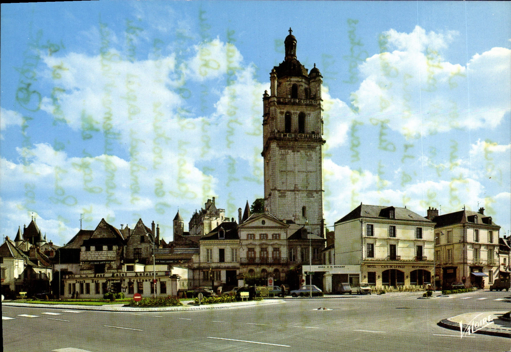 MODERN CARD Wonders of the Loire Valley Loaches the Place of the Marne and the tower Saint Antoine Beffroi of 16th
