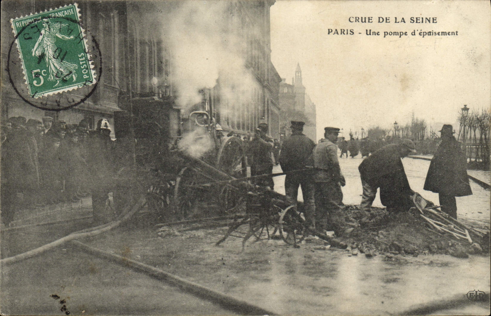 CPM Crue de la Seine Paris Une pompe d'epuisement Inondations TOP