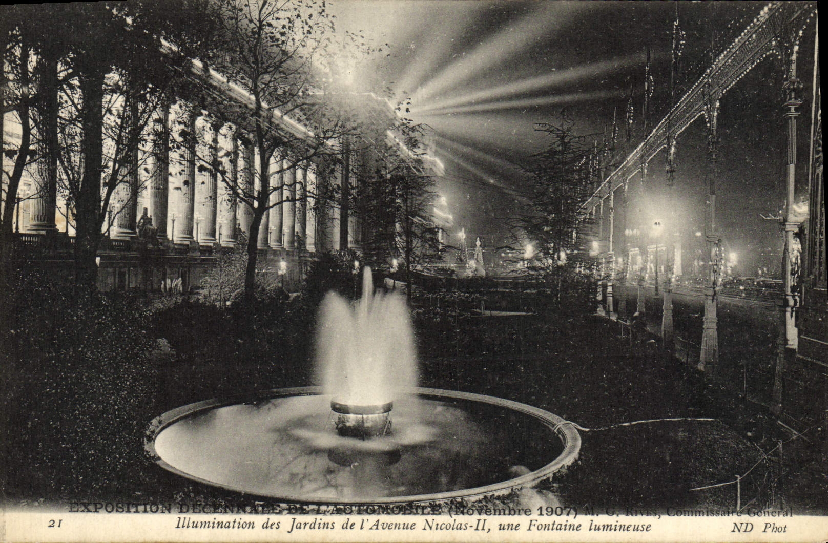 CPA Exposition decennale de l'automobile Novembre 1907 Illumination des Jardins de l'avenue Nicolas II fontaine lumineus