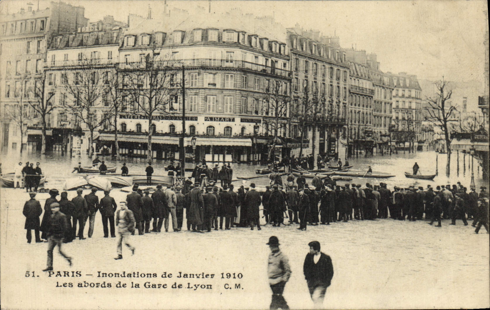 Inundaciones de París de la POSTAL de la VENDIMIA de los accesos de enero de 1910 del Gare de Lyon