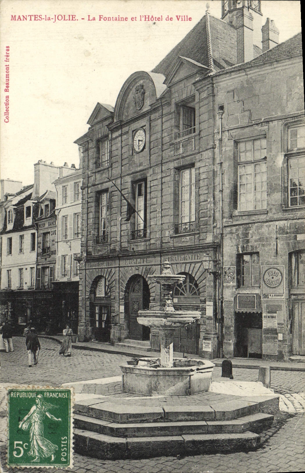 VINTAGE POSTCARD Mantes La Jolie the Fountain and the Town hall
