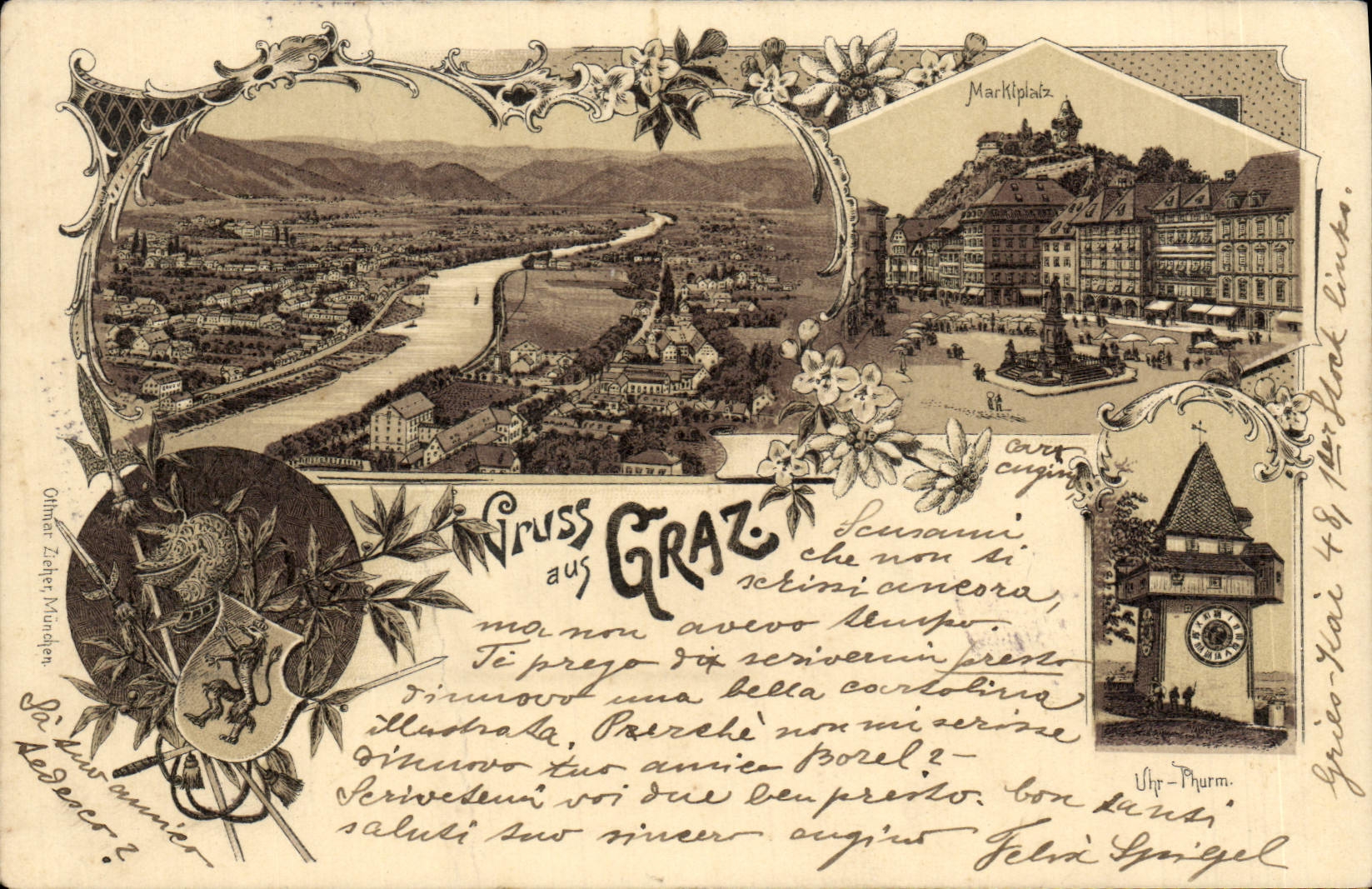 VINTAGE POSTCARD Gruss Graz Lion
