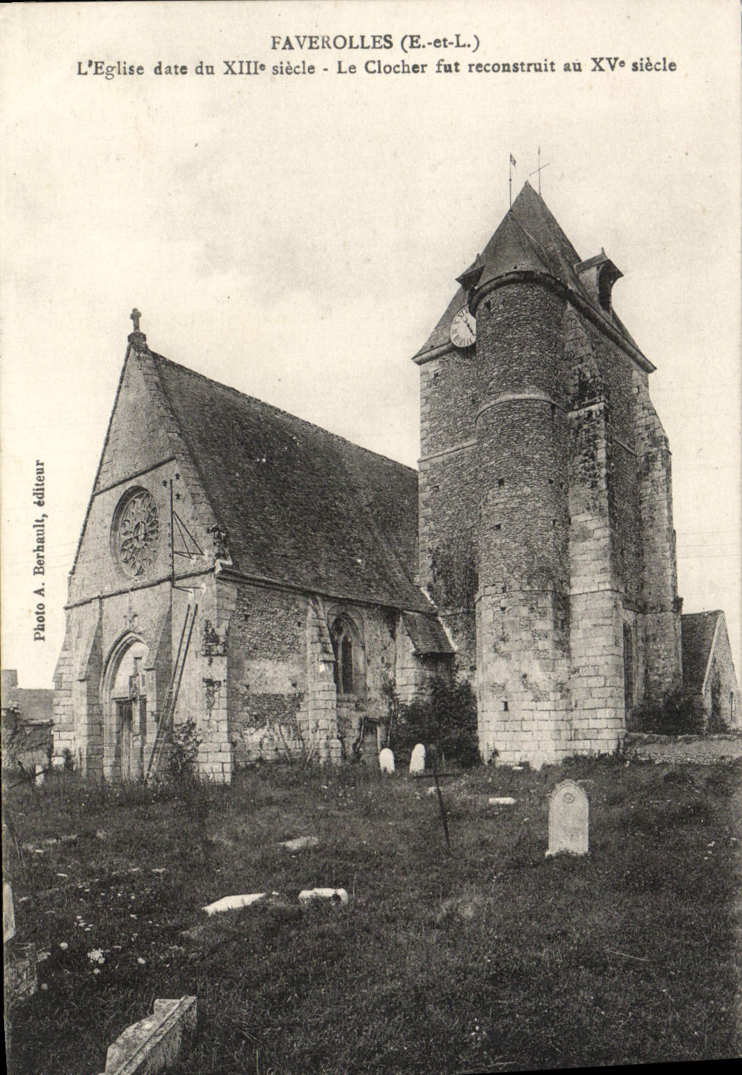 POSTAL Faverolles de la VENDIMIA que la iglesia fecha de la décimotercero Campana-torre