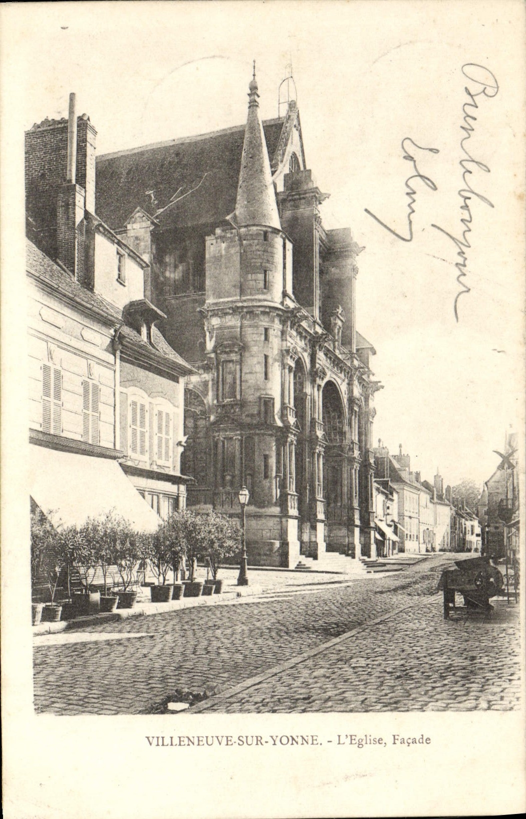 VINTAGE POSTCARD Villeneuve On Yonne the Church Frontage