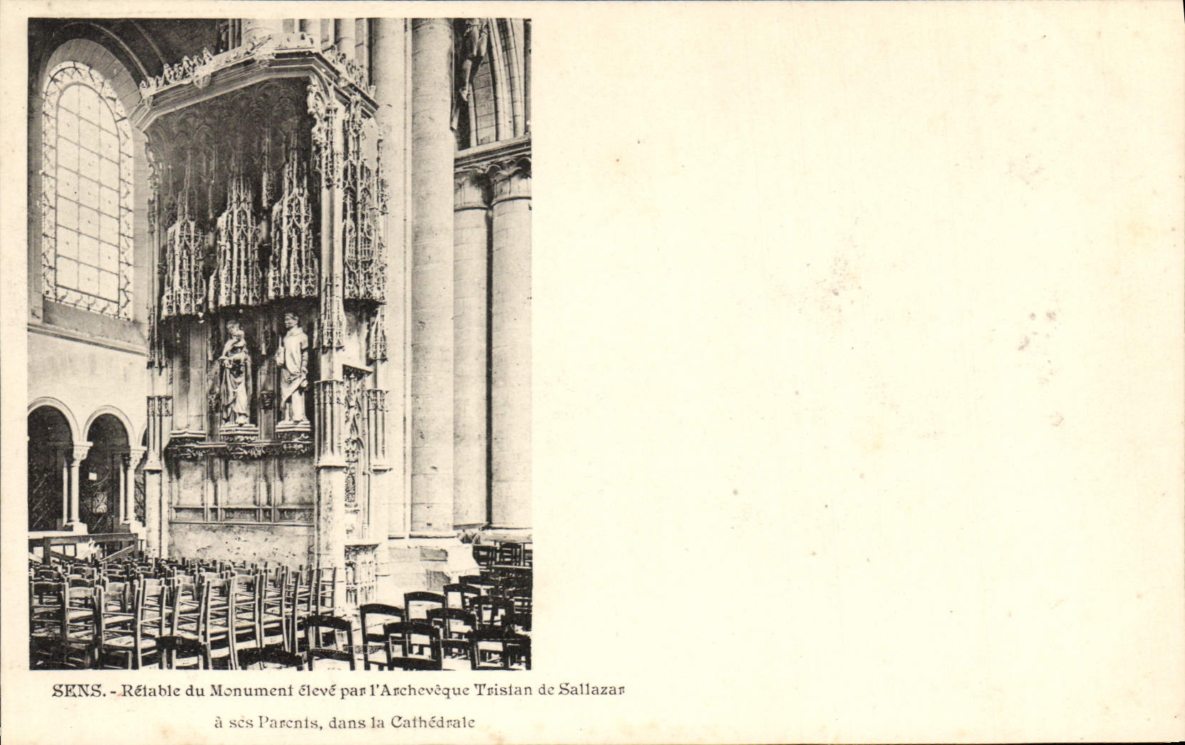 La POSTAL de la VENDIMIA Sens vuelve a presentar del monumento levantado por el arzobispo que Tristan de Sallazar tiene sus padres en la catedral