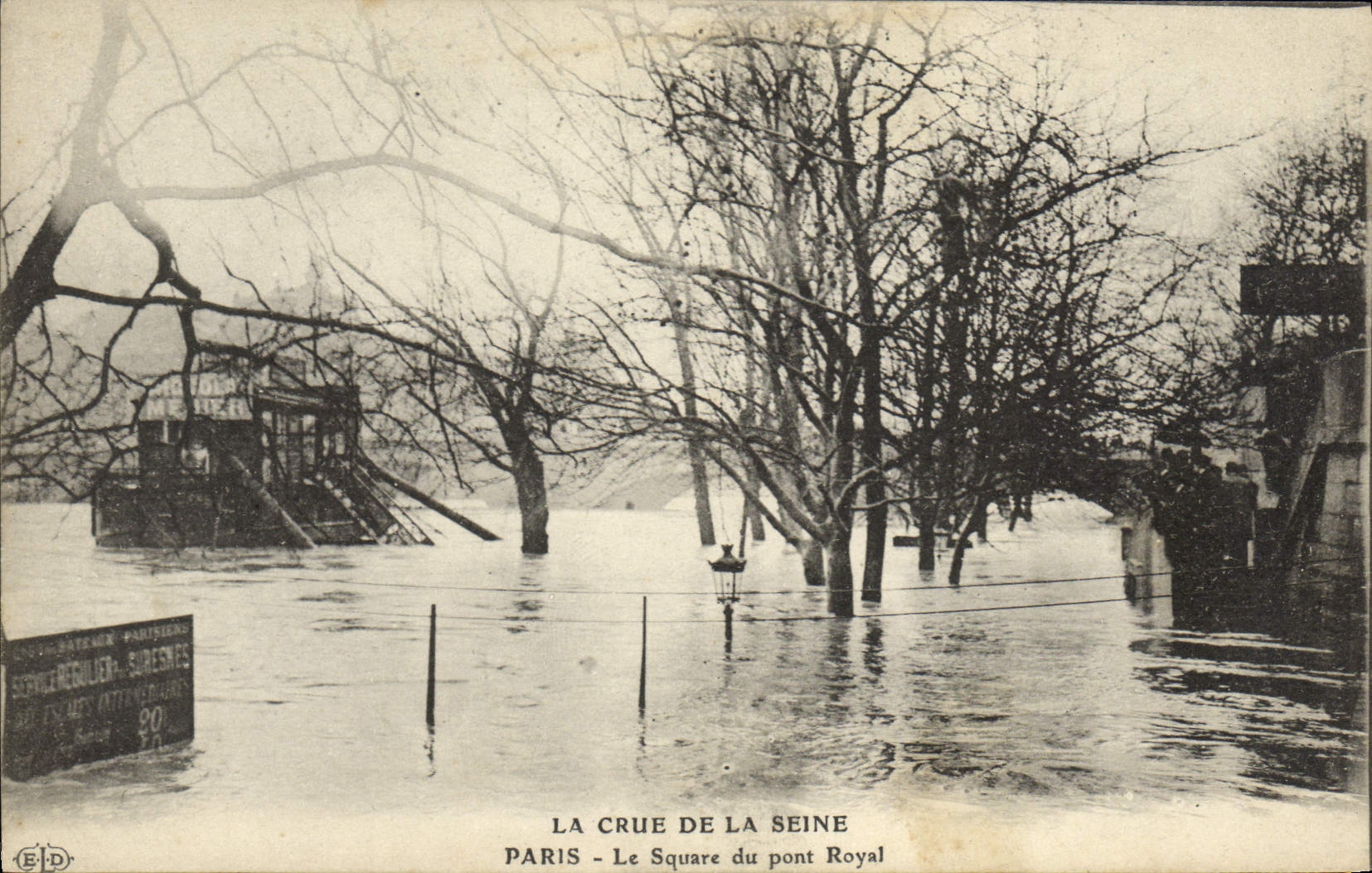 POSTAL París de la VENDIMIA el levantamiento del Seine que el jardín público del puente real inunda
