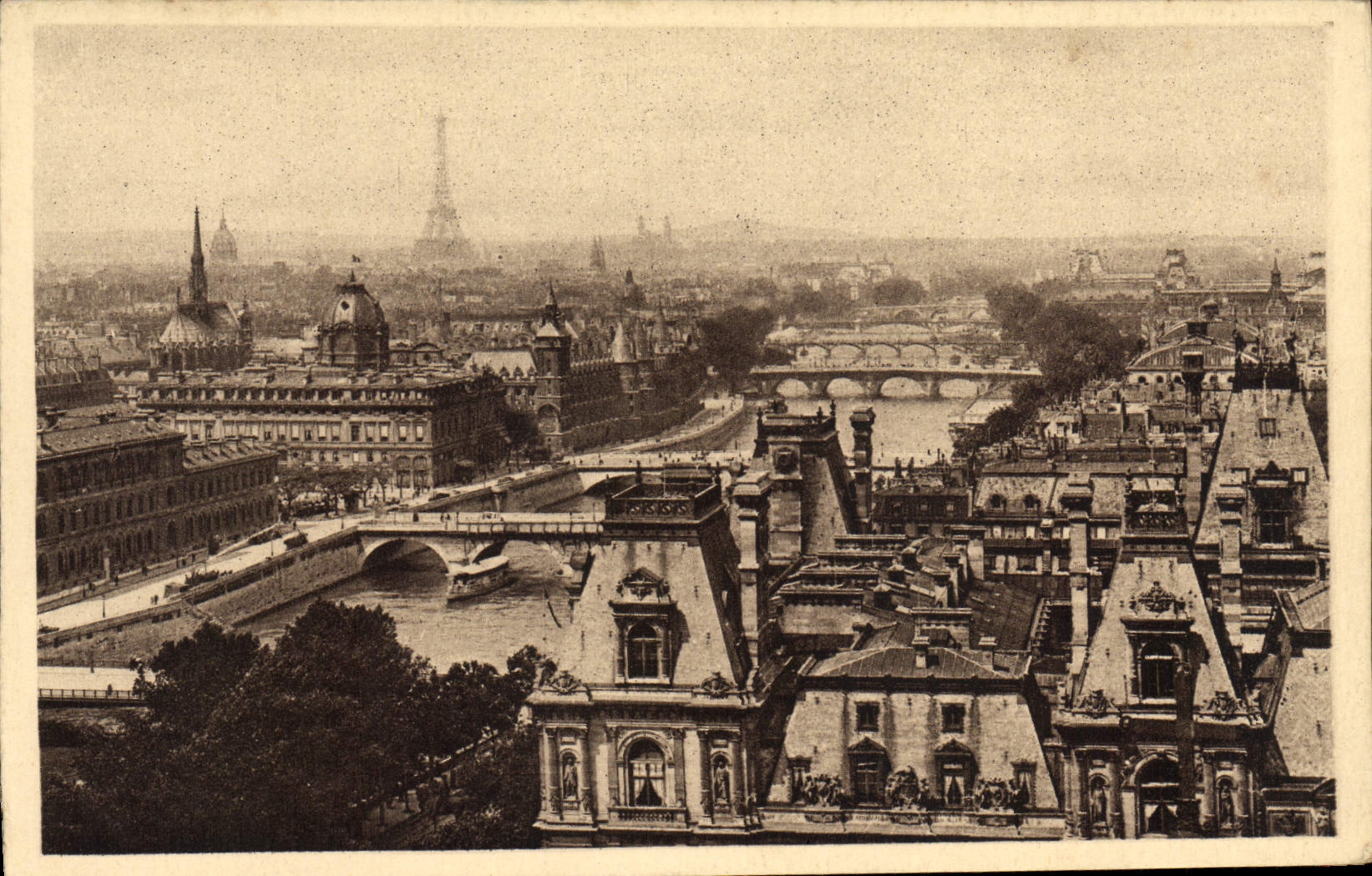 POSTAL París de la VENDIMIA vista de los siete puntos tomados de Gervais Saint