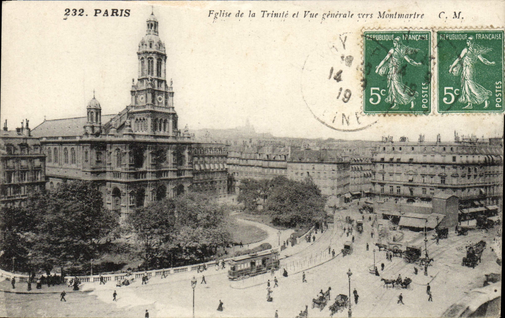 VINTAGE POSTCARD Paris Church of the Trinity and View Towards Montmartre