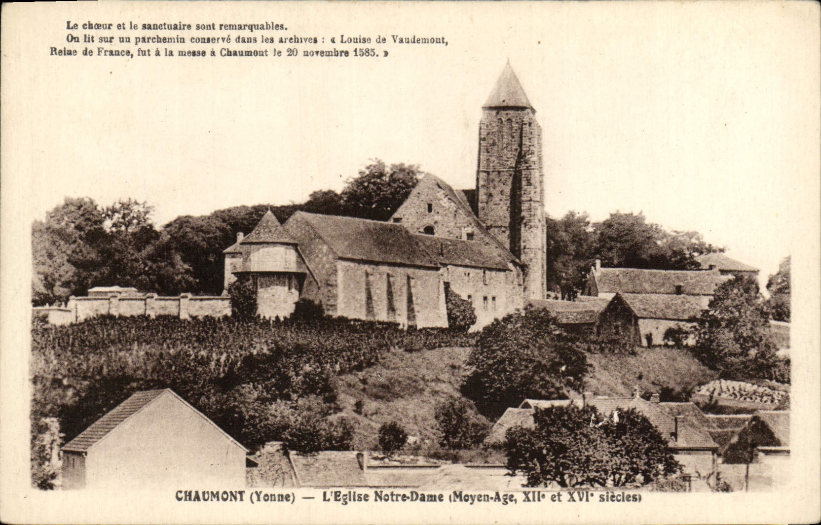 POSTAL Chaumont de la VENDIMIA la iglesia de Notre Dame