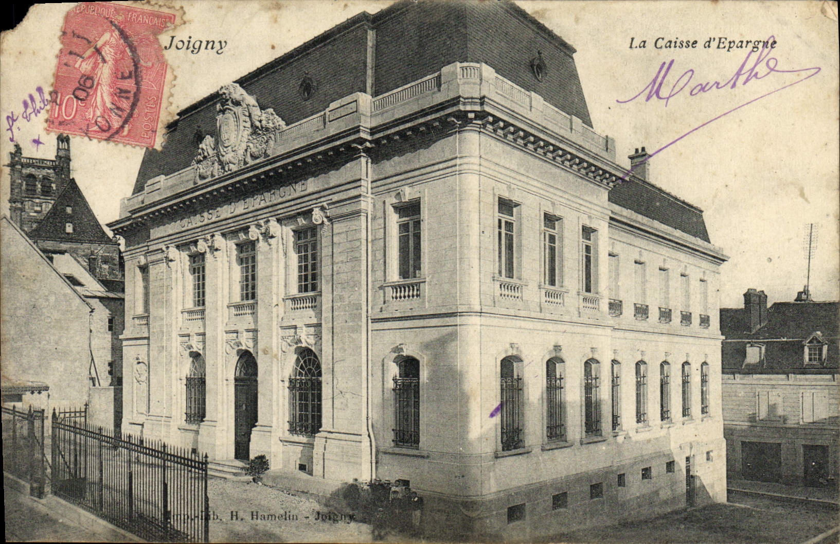 VINTAGE POSTCARD Joigny the Savings bank