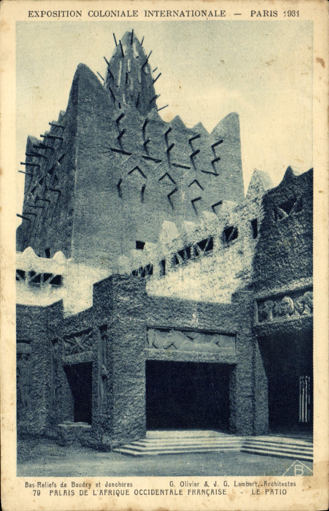 VINTAGE POSTCARD Fair Colonial International Paris 1931 Palates of French Western Africa the ptatio