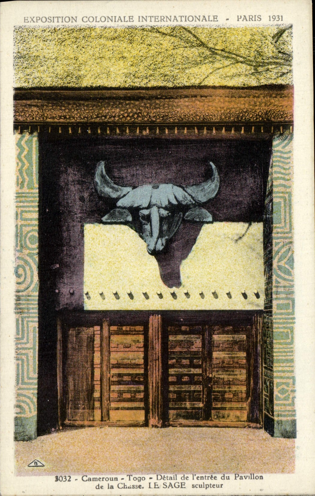 CPA Exposition Coloniale Internationale Paris 1931 Cameroun Togo Detail de l'entree du pavillon de la chasse