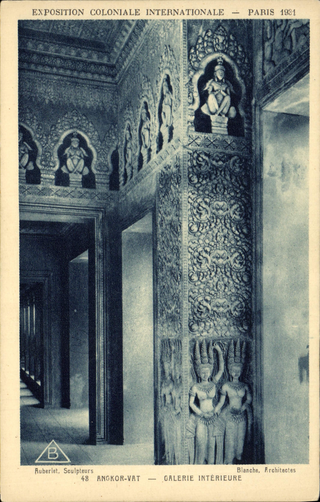 De la VENDIMIA de la POSTAL interior internacional colonial 1931 de Galerie de la cuba de París Angkor favorablemente