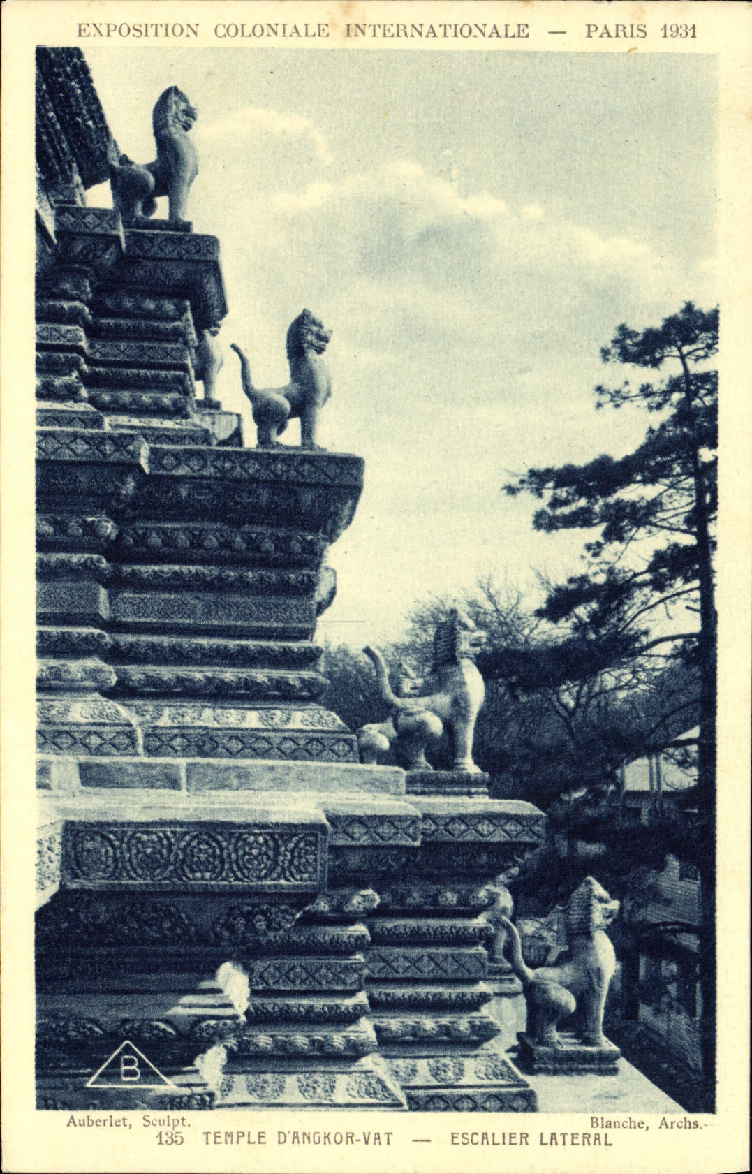 VINTAGE POSTCARD Fair Colonial International Paris 1931 Temple d' Angkor Vat side Staircase