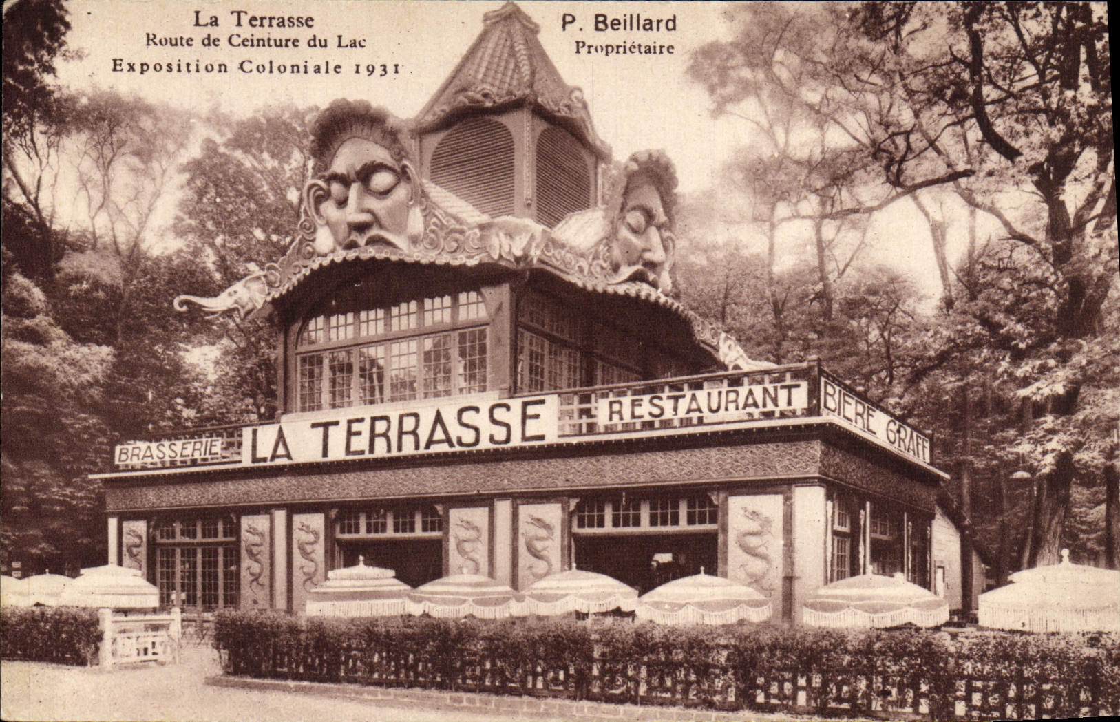 VINTAGE POSTCARD Fair Colonial International Paris 1931 Terrasse Ceinture of the lake Restoring Beillard
