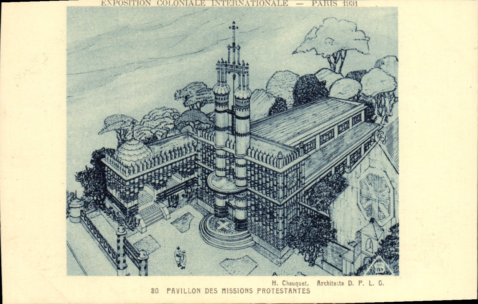 VINTAGE POSTCARD Fair Colonial International Paris 1931 Pavillon of the Protestant missions