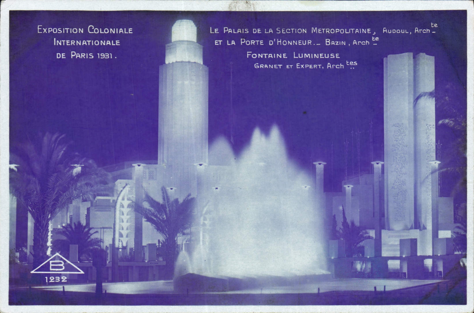 De la VENDIMIA de la POSTAL International colonial favorablemente de París el paladar de la sección metropolitana y la puerta de la fuente luminosa del honor