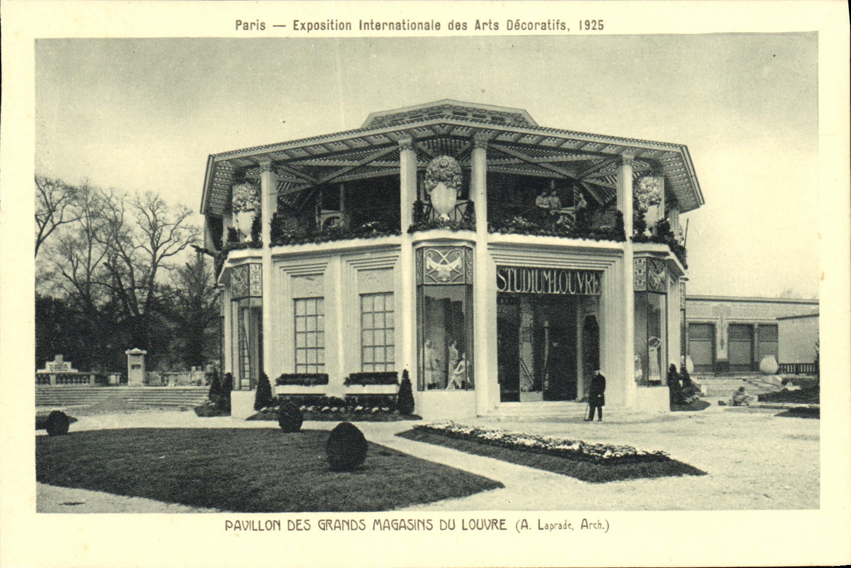 Exposición internacional de París de la POSTAL de la VENDIMIA de la casa decorativa de los artes de los almacenes grandes de la lumbrera