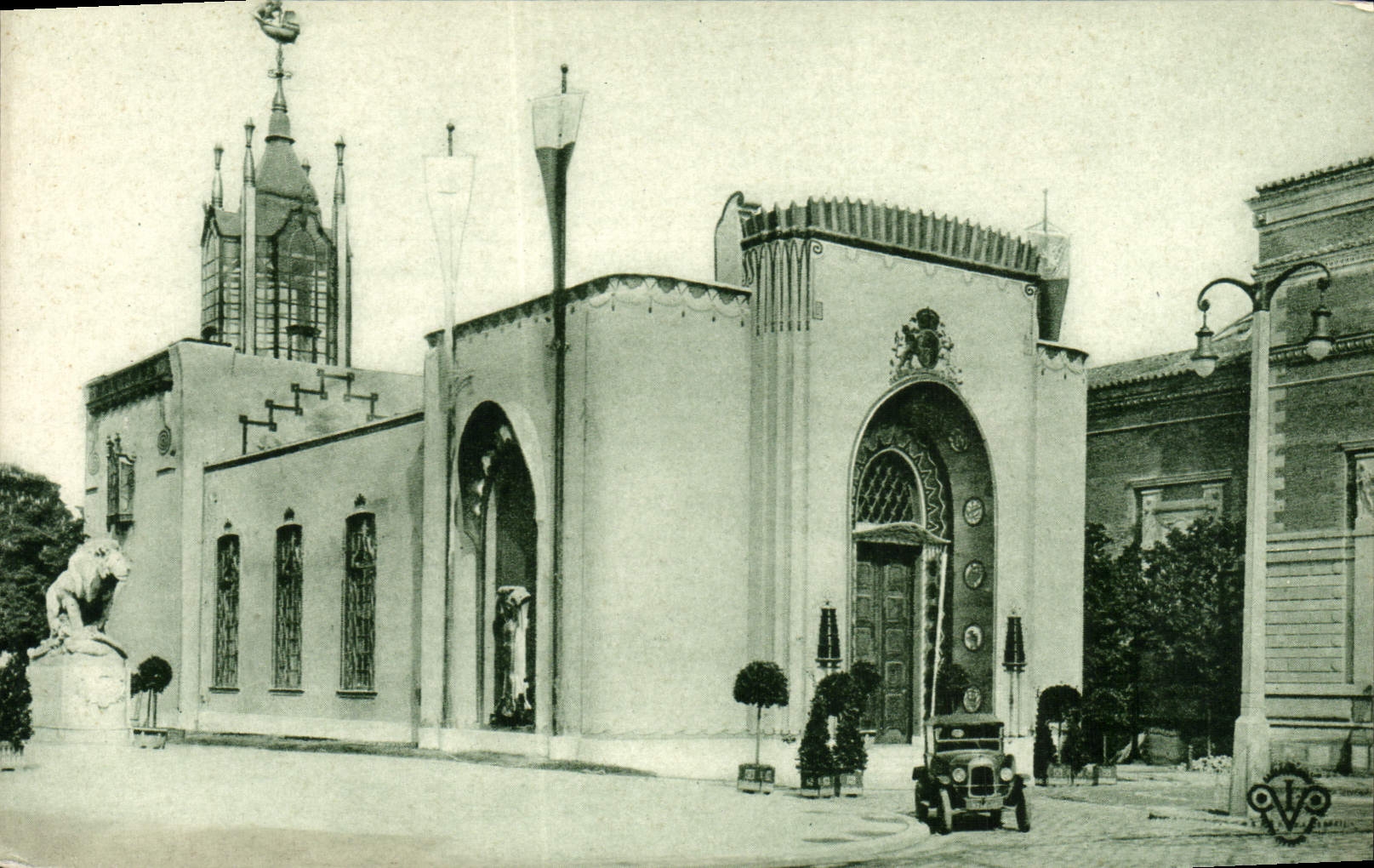 Exposición internacional de la POSTAL de la VENDIMIA de los artes decorativos París la casa del Reino Unido