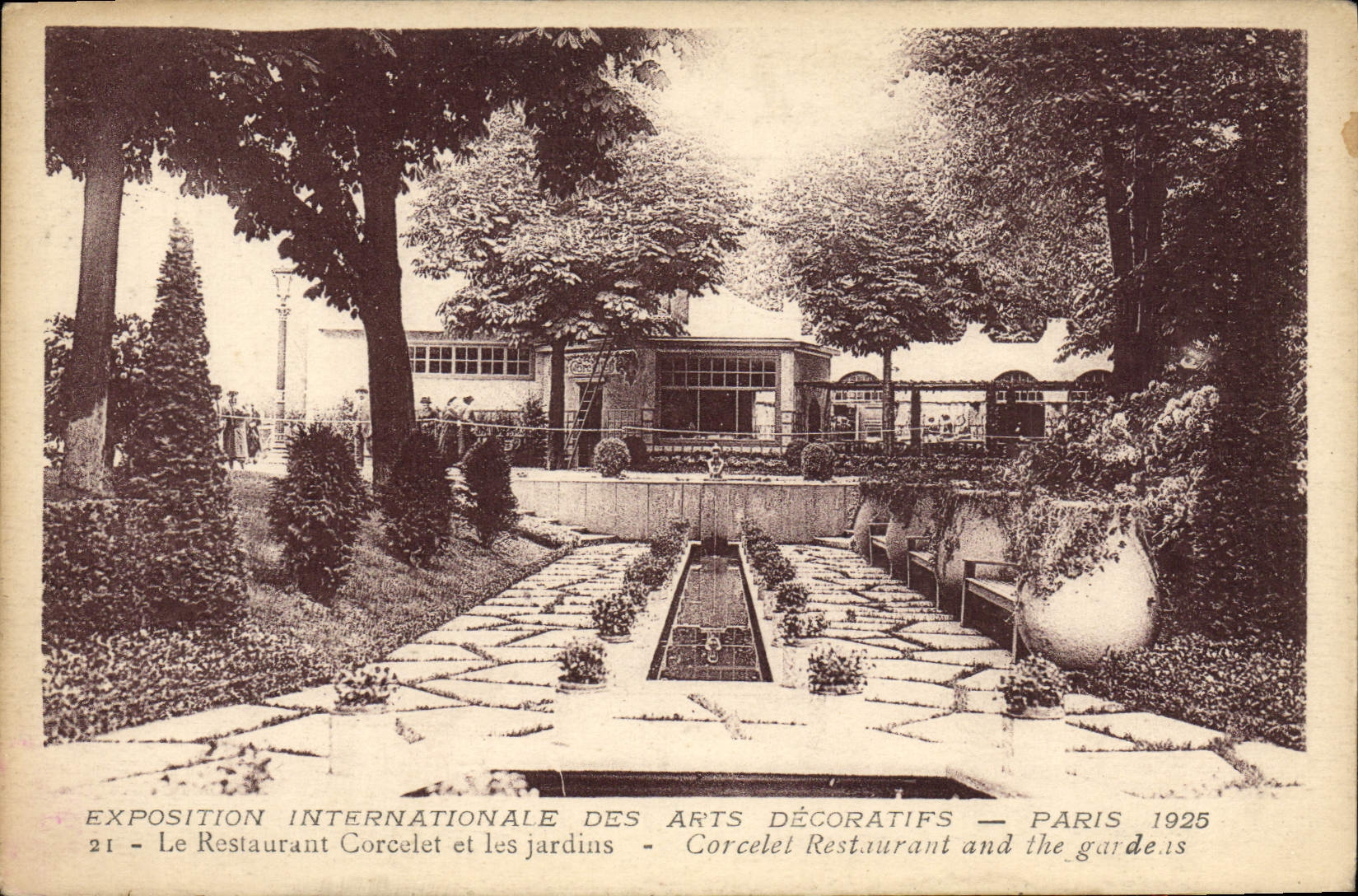 CPA Paris Exposition Internationale Des Arts Decoratifs 1925 Le Restaurant Corcelet et Les Jardins 