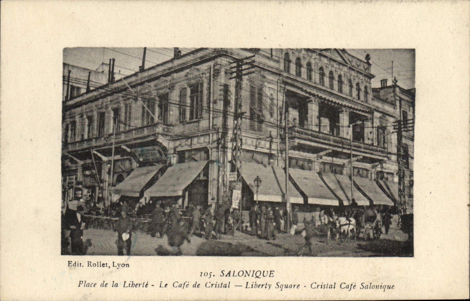VINTAGE POSTCARD Salonique Places Freedom the Crystal Coffee