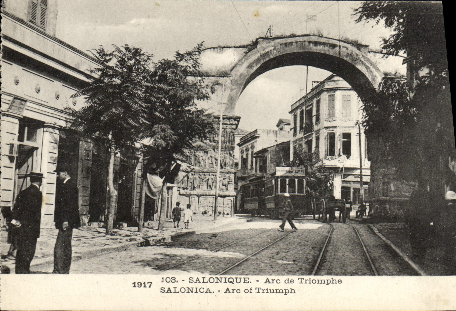 VINTAGE POSTCARD Salonique Arc de Triomphe Tram