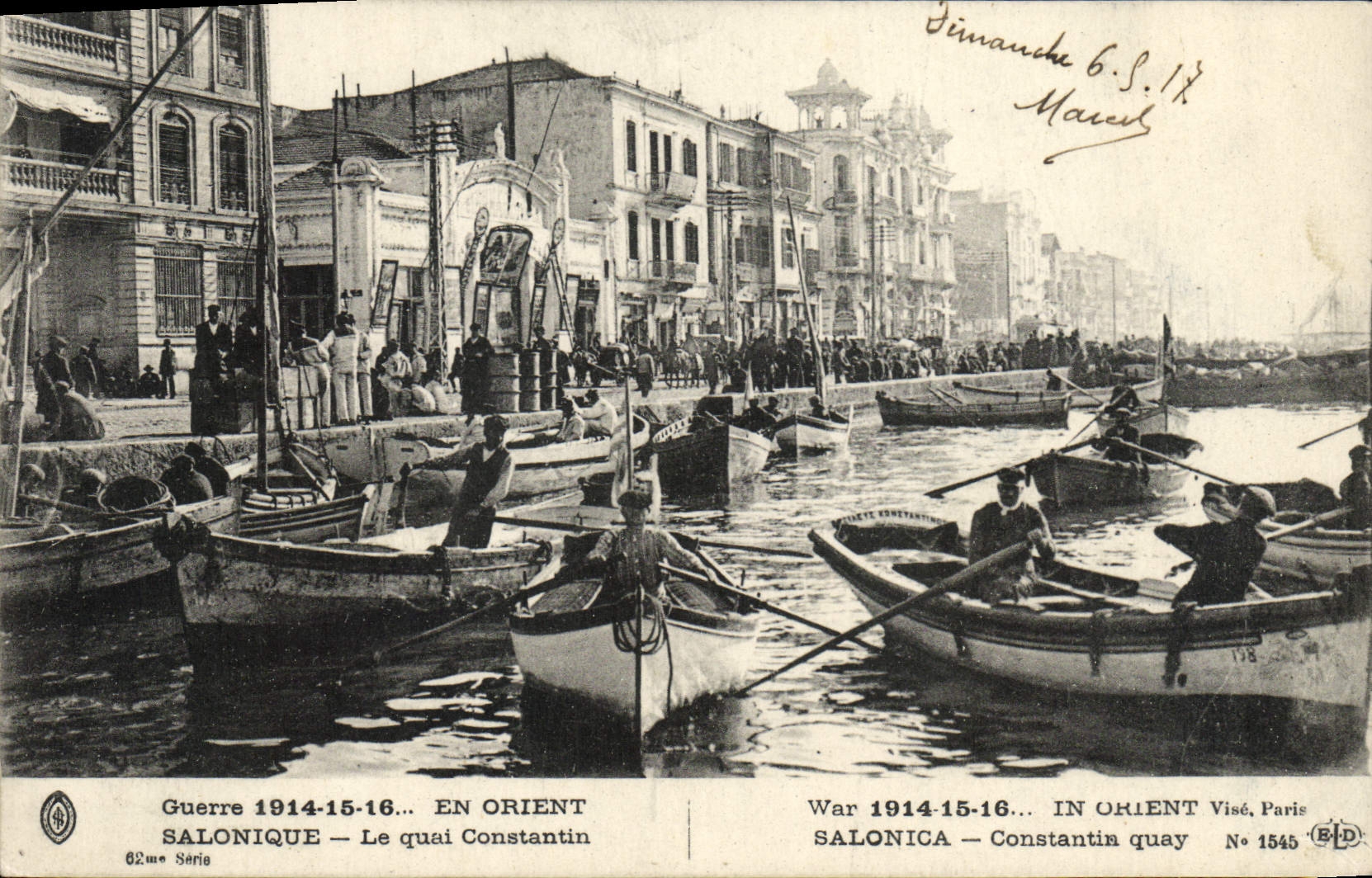 VINTAGE POSTCARD Salonique the Quay Constantin Bateaux