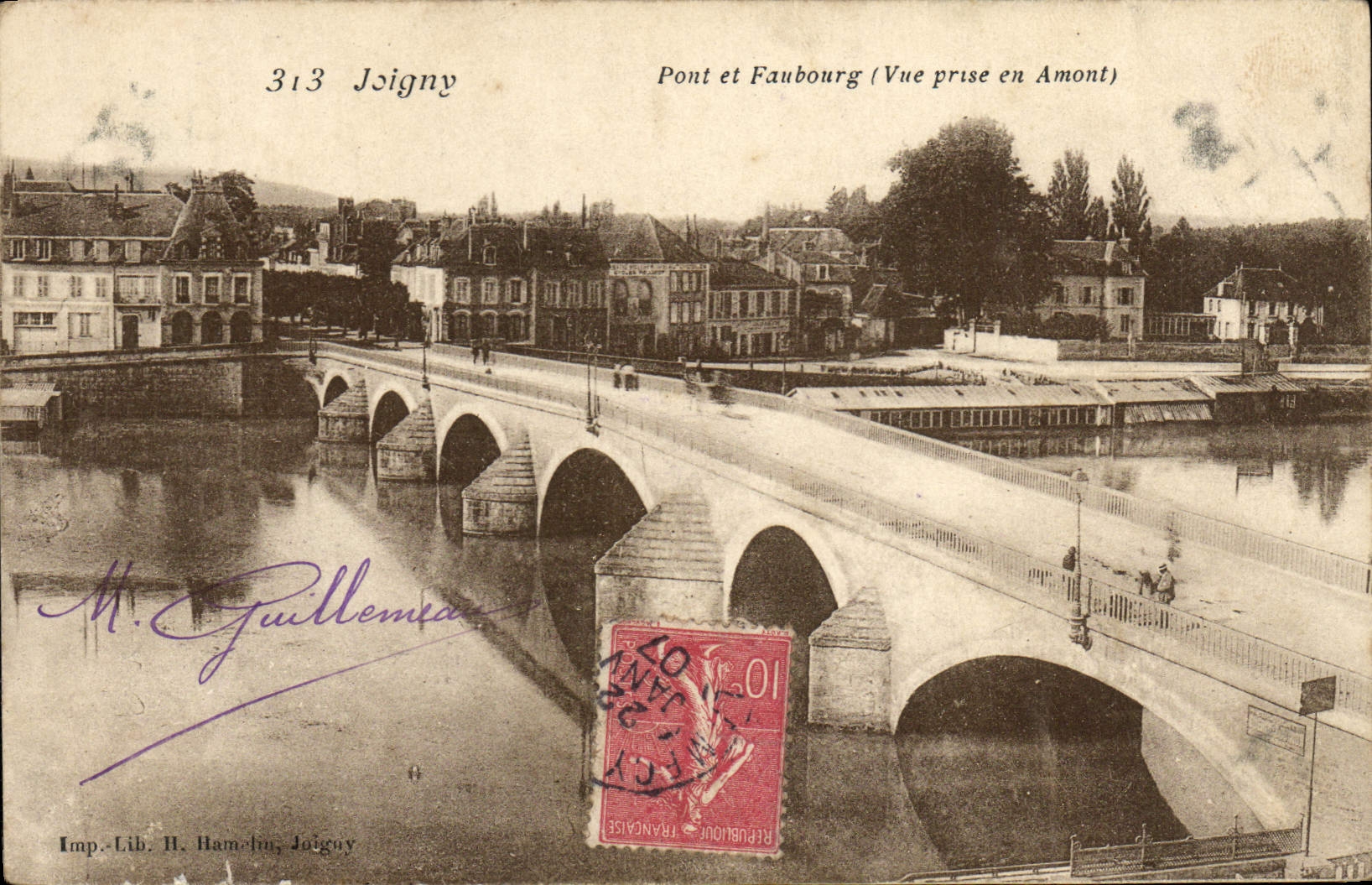 VINTAGE POSTCARD Joigny Bridge And Faubourg Seen from upstream