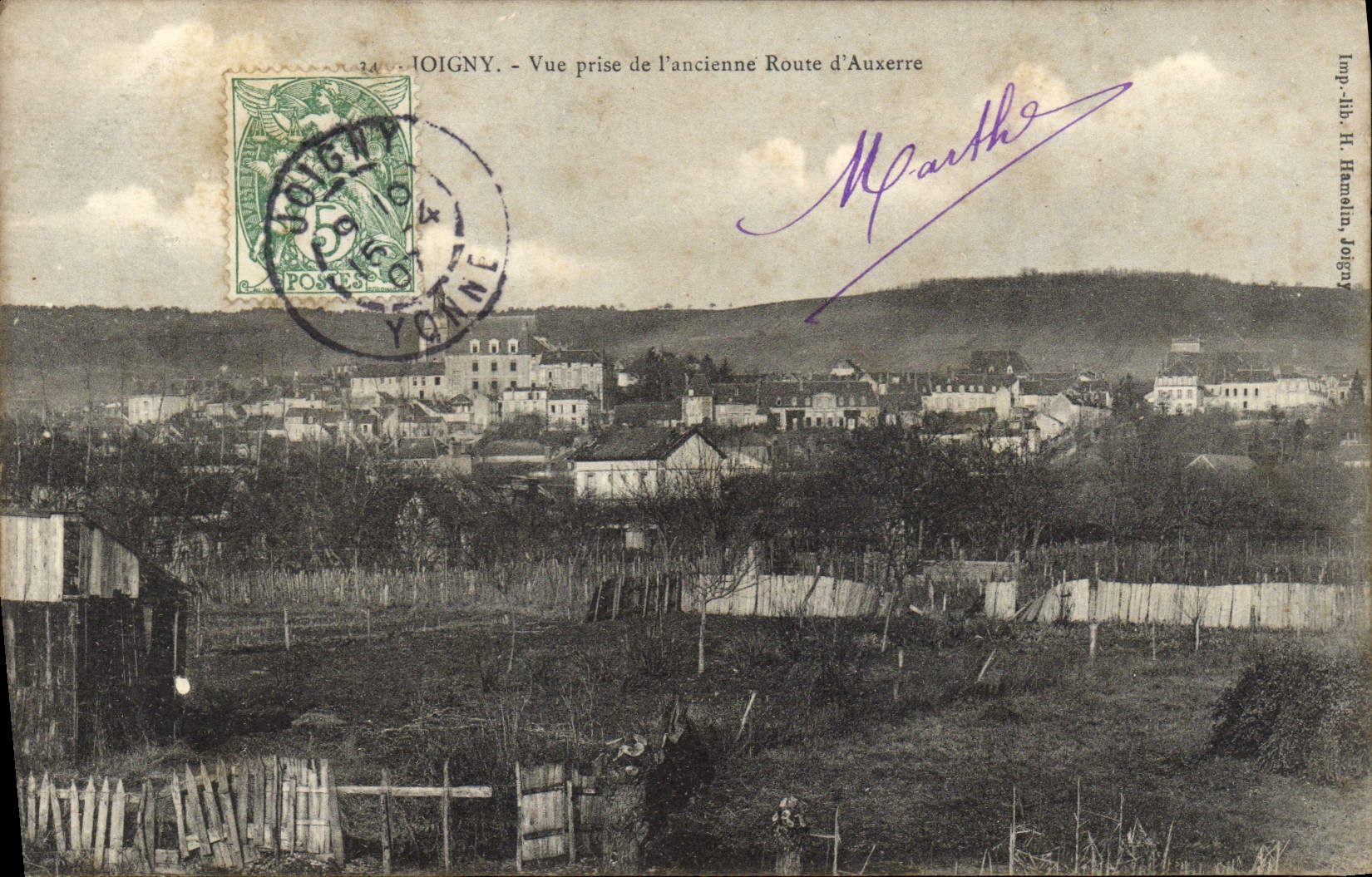 VINTAGE POSTCARD Joigny Seen from Of the Old Road of Auxerre