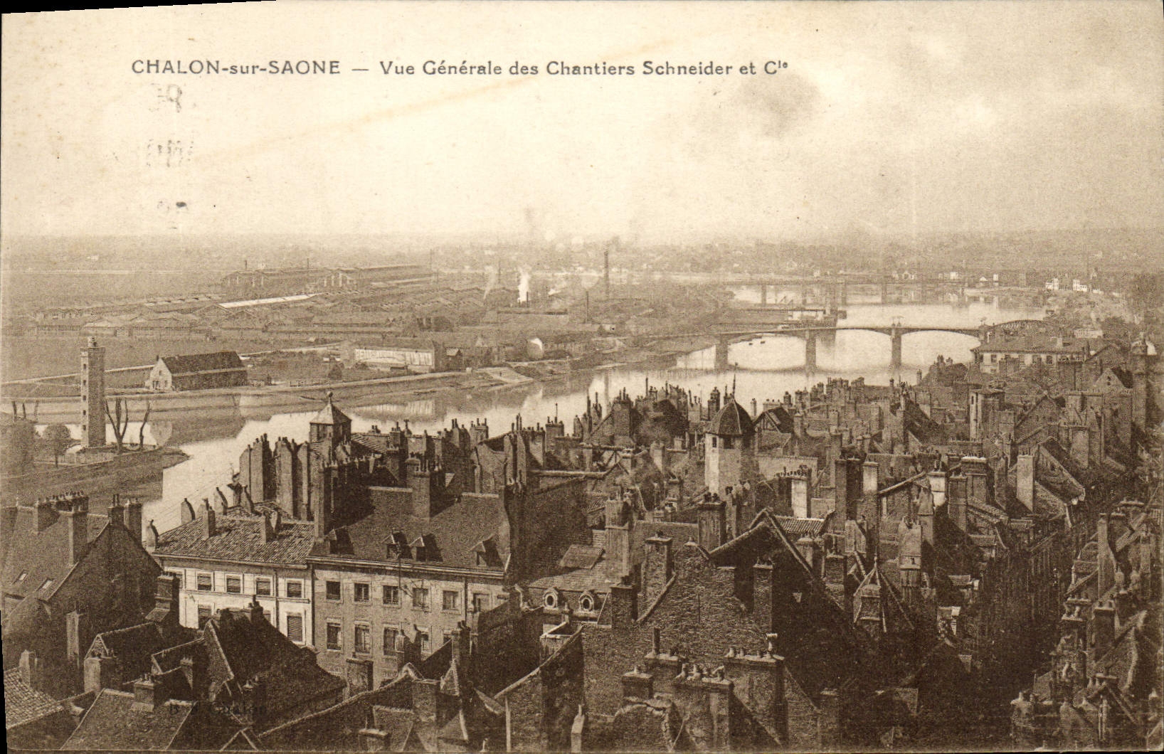 VINTAGE POSTCARD Trawl-net On the Saone View Of the Schneider Building sites & Co