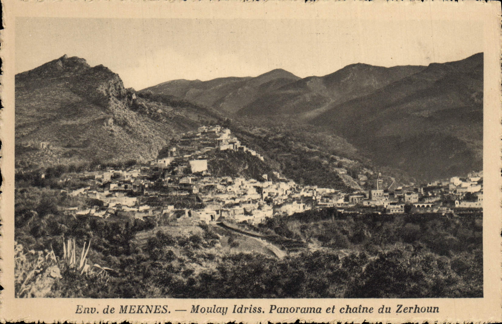 VINTAGE POSTCARD Env De Meknes Moulay Idriss Panorama And Chaine Of Zerhoun
