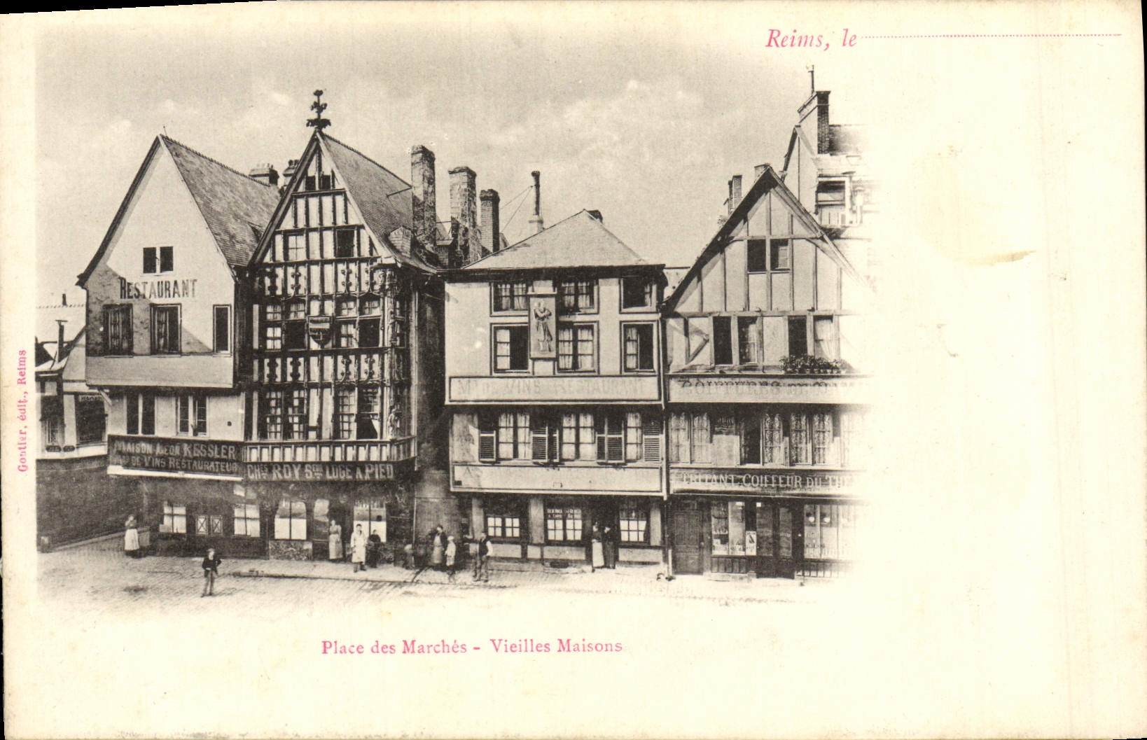 VINTAGE POSTCARD Restoring Rheims the Place Of the Steps Old Houses