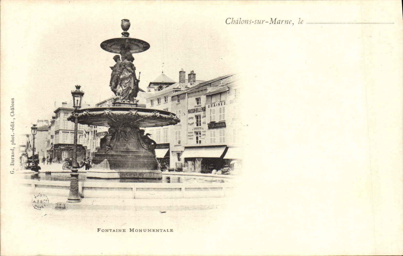 VINTAGE POSTCARD Trawl-nets On the Marne the Monumental Fountain