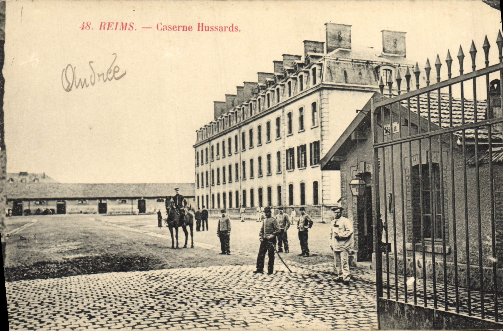 VINTAGE POSTCARD Rheims Barracks Hussards Militaria