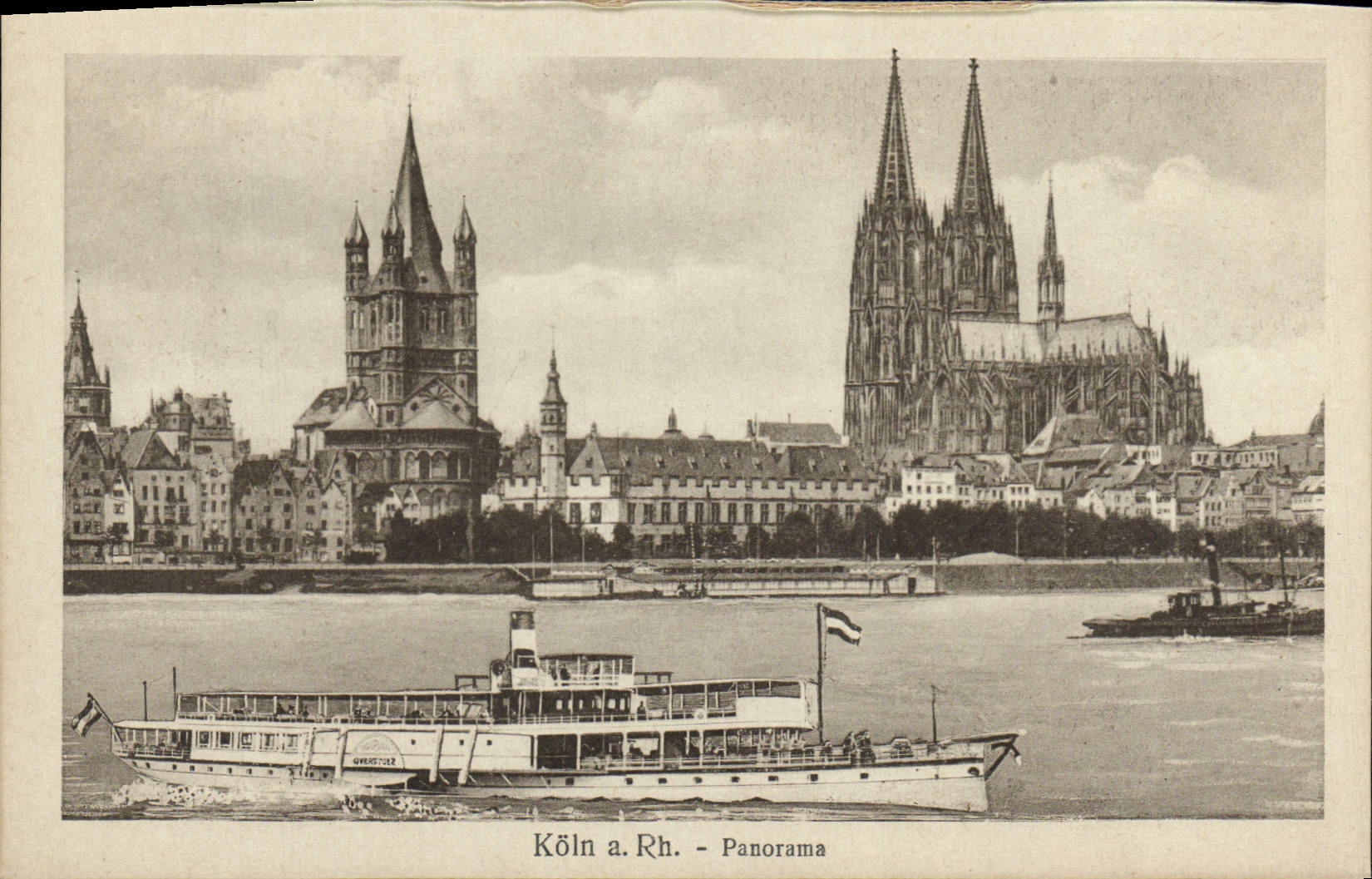 La POSTAL Koln de la VENDIMIA tiene barco del panorama el derecho