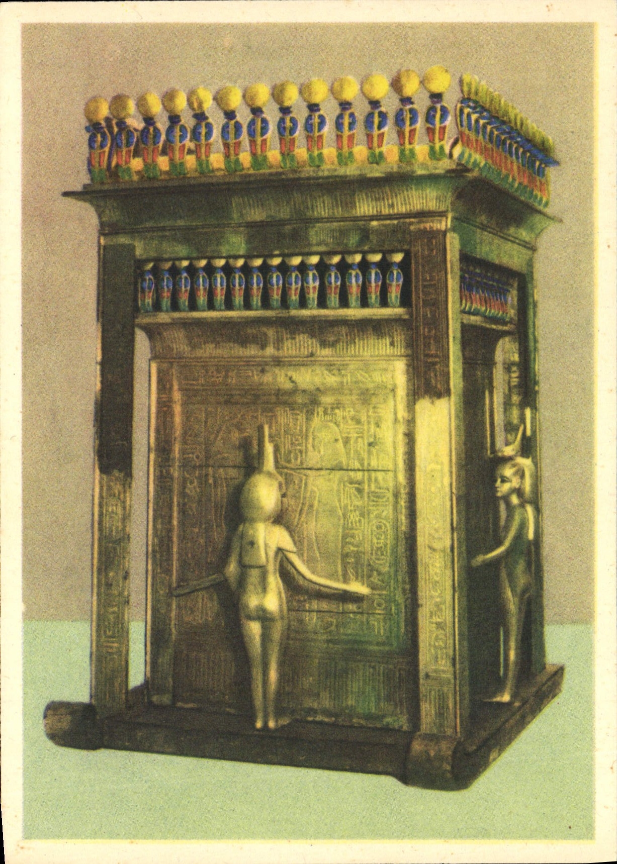 Trineo Egipto de rey Tutankhamun Treasures Shrine uno de la POSTAL de la VENDIMIA