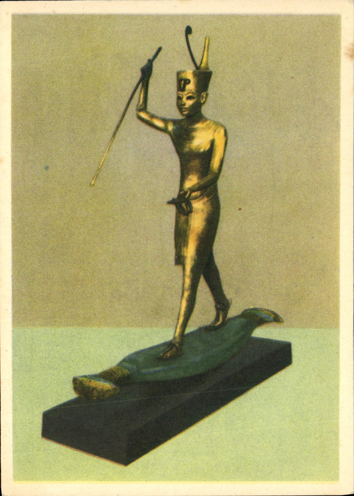 Rey Tutankhamun Treasures Statuette de la POSTAL de la VENDIMIA de la madera dorada que demuestra al rey Egipto