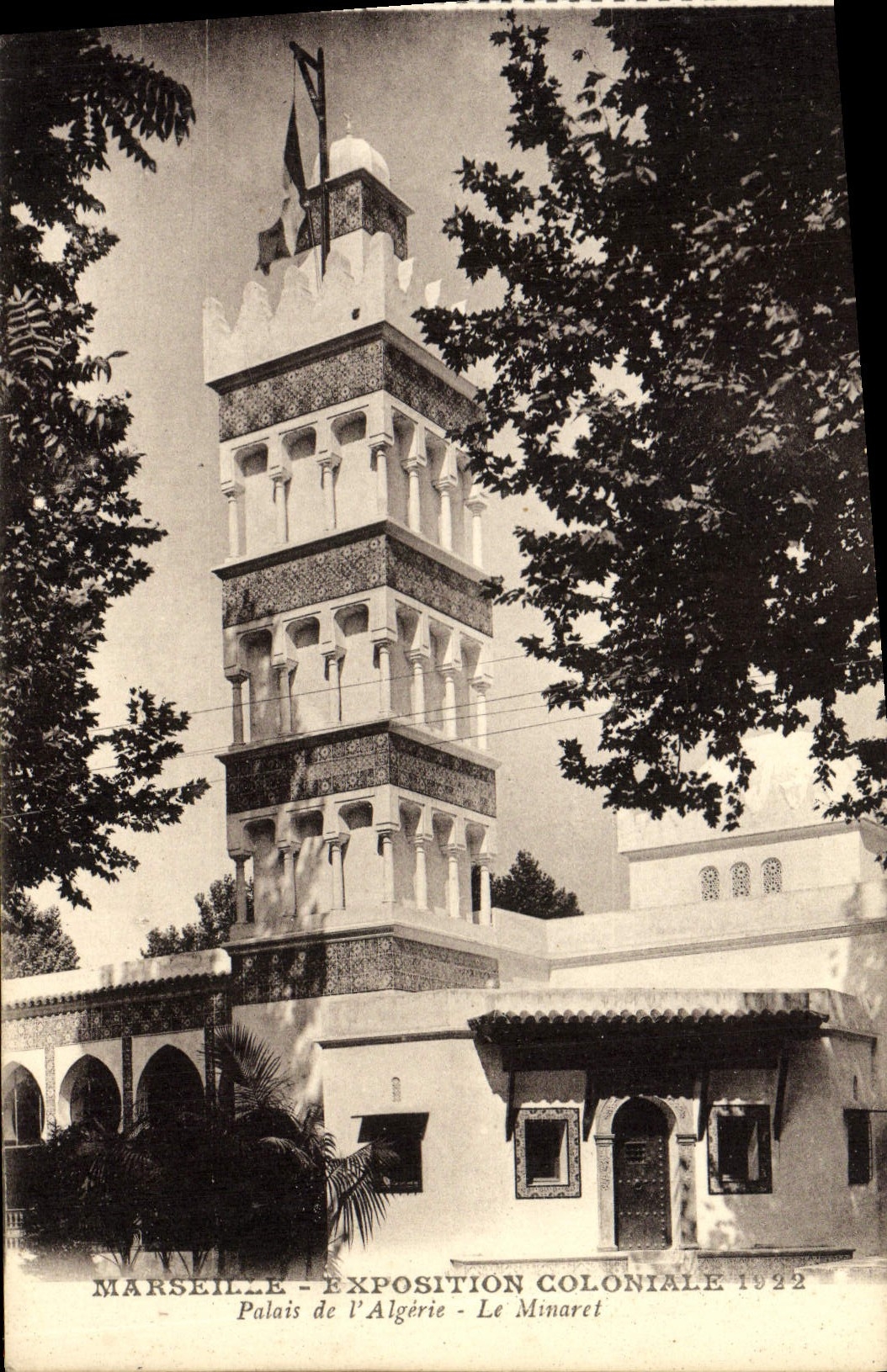 CPA Marseille Exposition Coloniale 1922 Palais de l'Algerie Le minaret