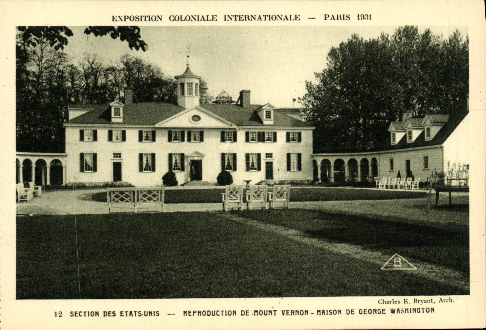VINTAGE POSTCARD Fair Colonial International Paris 1931 Section of the United States Mount Vernon House of George Washington