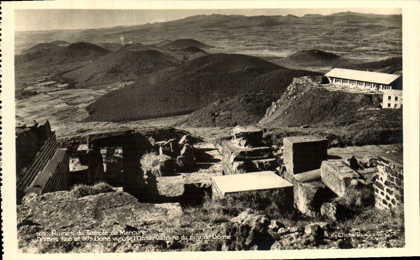VINTAGE POSTCARD Puy de Dome Ruins of the Mercury Southern Domes temple and Mts Gilds seen observatory of Puy de Dome