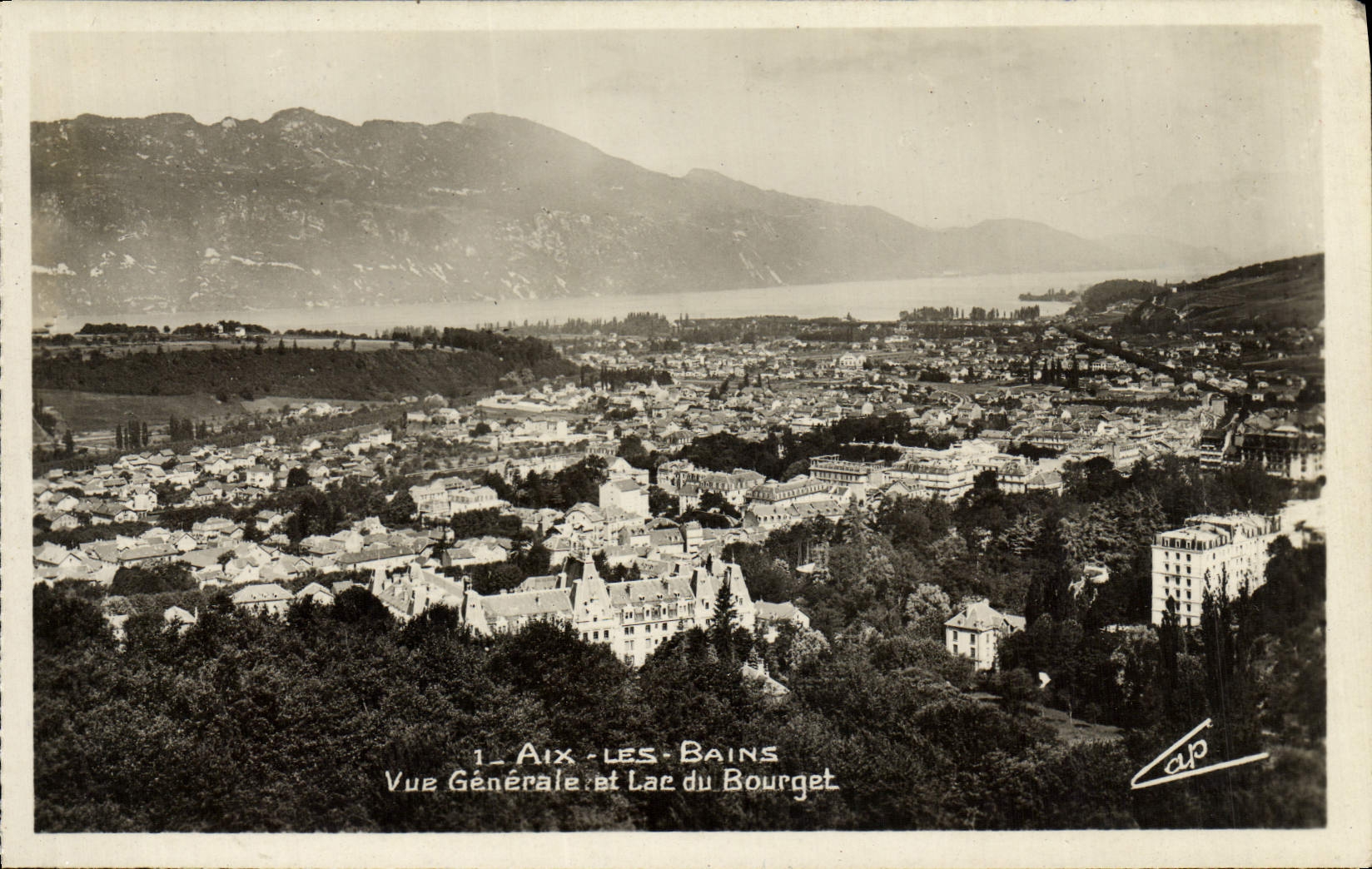 VINTAGE POSTCARD Aix Les Bains View and lake of Le Bourget