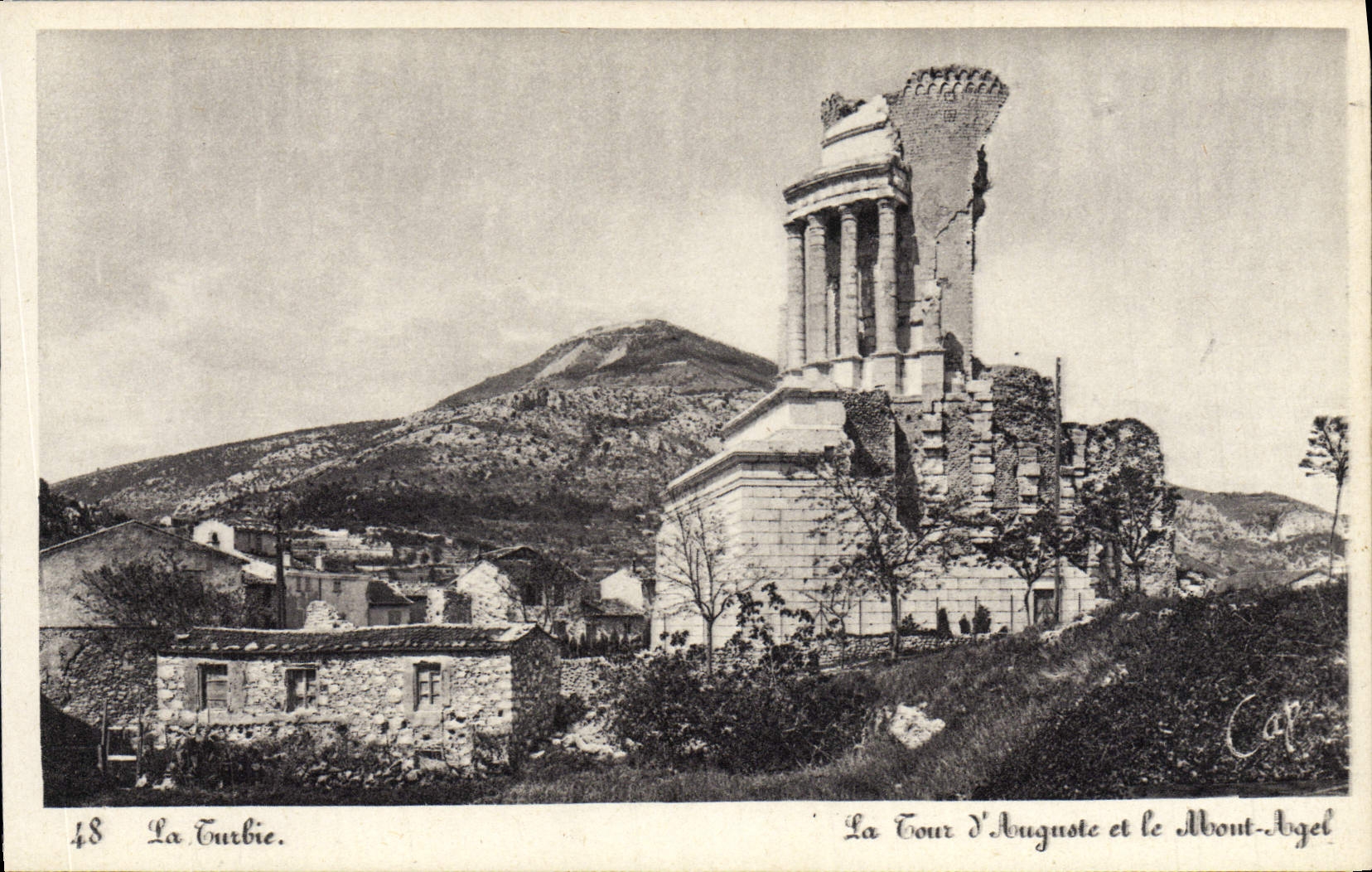 VINTAGE POSTCARD La Turbie the tower of Auguste and the Agel Mount